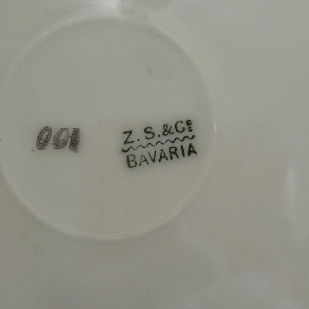 Z.S.C. Bavaria Iridescent Floral Porcelain Lunch Plates Tea Cups Saucers Sugar‎